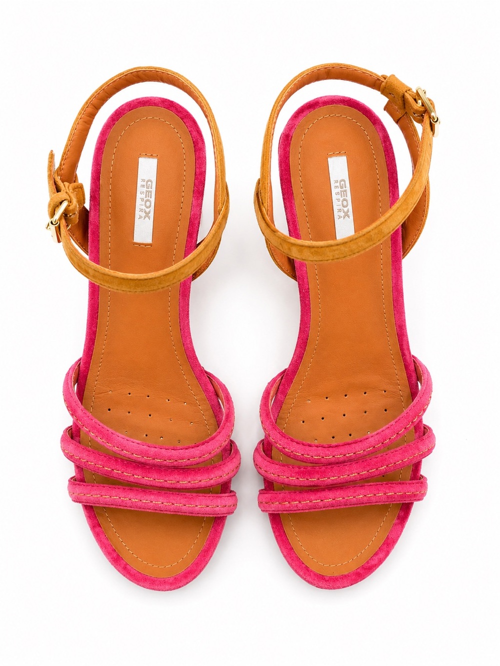 Geox D Divinity A Fuchsia & Tan Suede Block Heel Sandals EU 38 - Picture 2 of 6